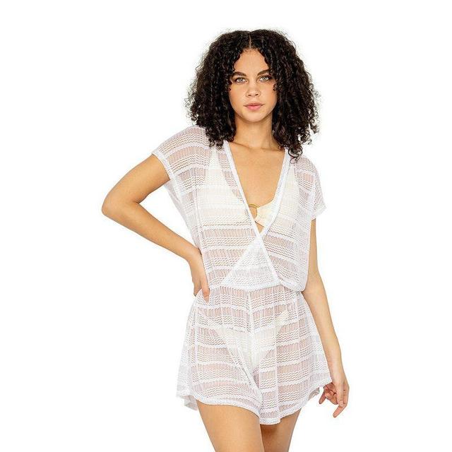 Womens Jordan Taylor Hooded Surplice Swim Cover-Up Romper White Product Image