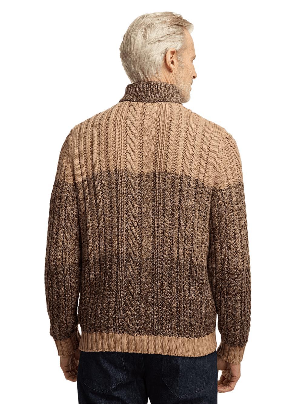 Cotton Cable Full Zip Mock Neck Sweater - Brown Product Image