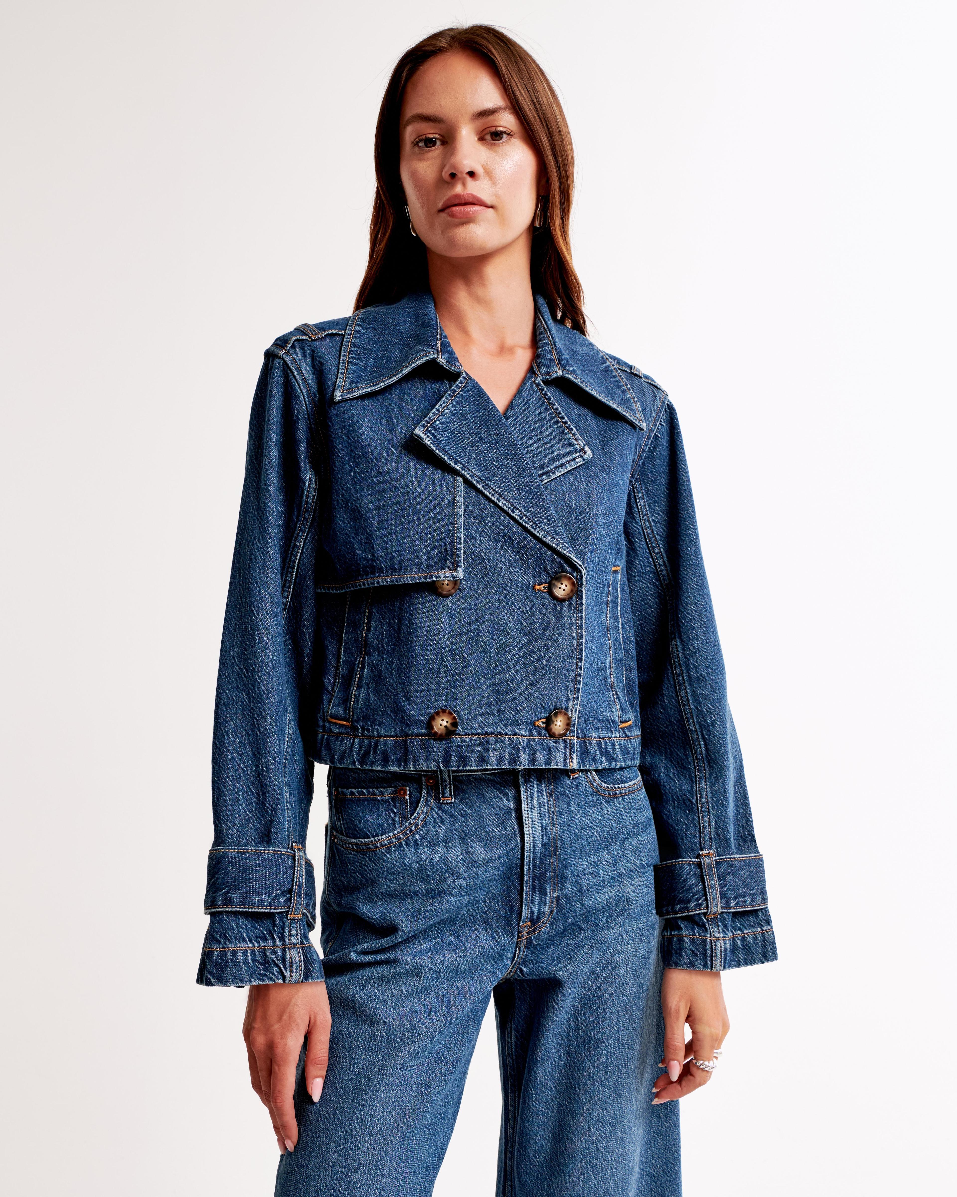 Cropped Denim Trench Coat Product Image