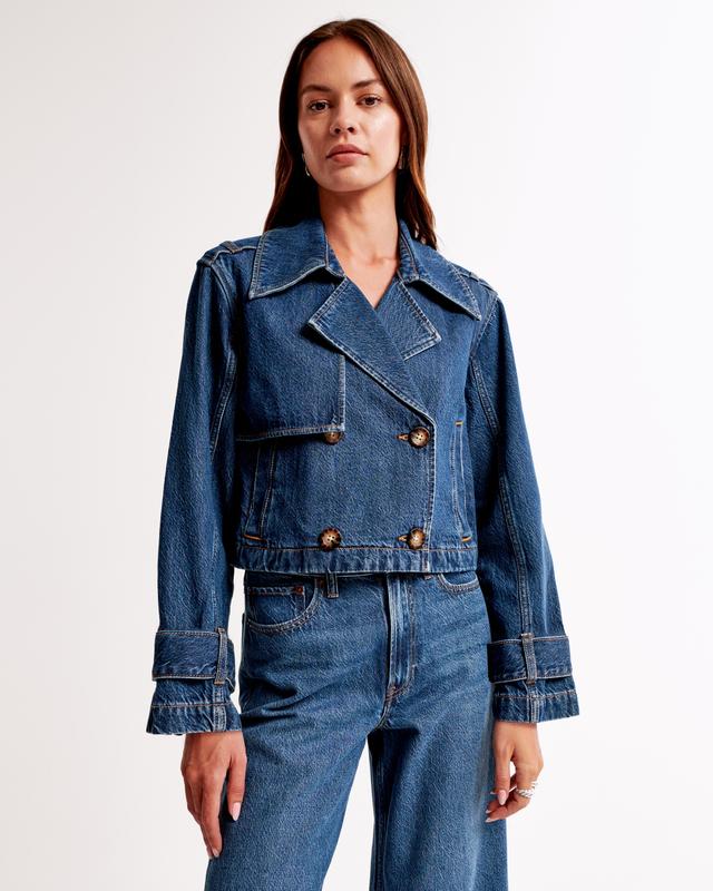 Cropped Denim Trench Coat Product Image