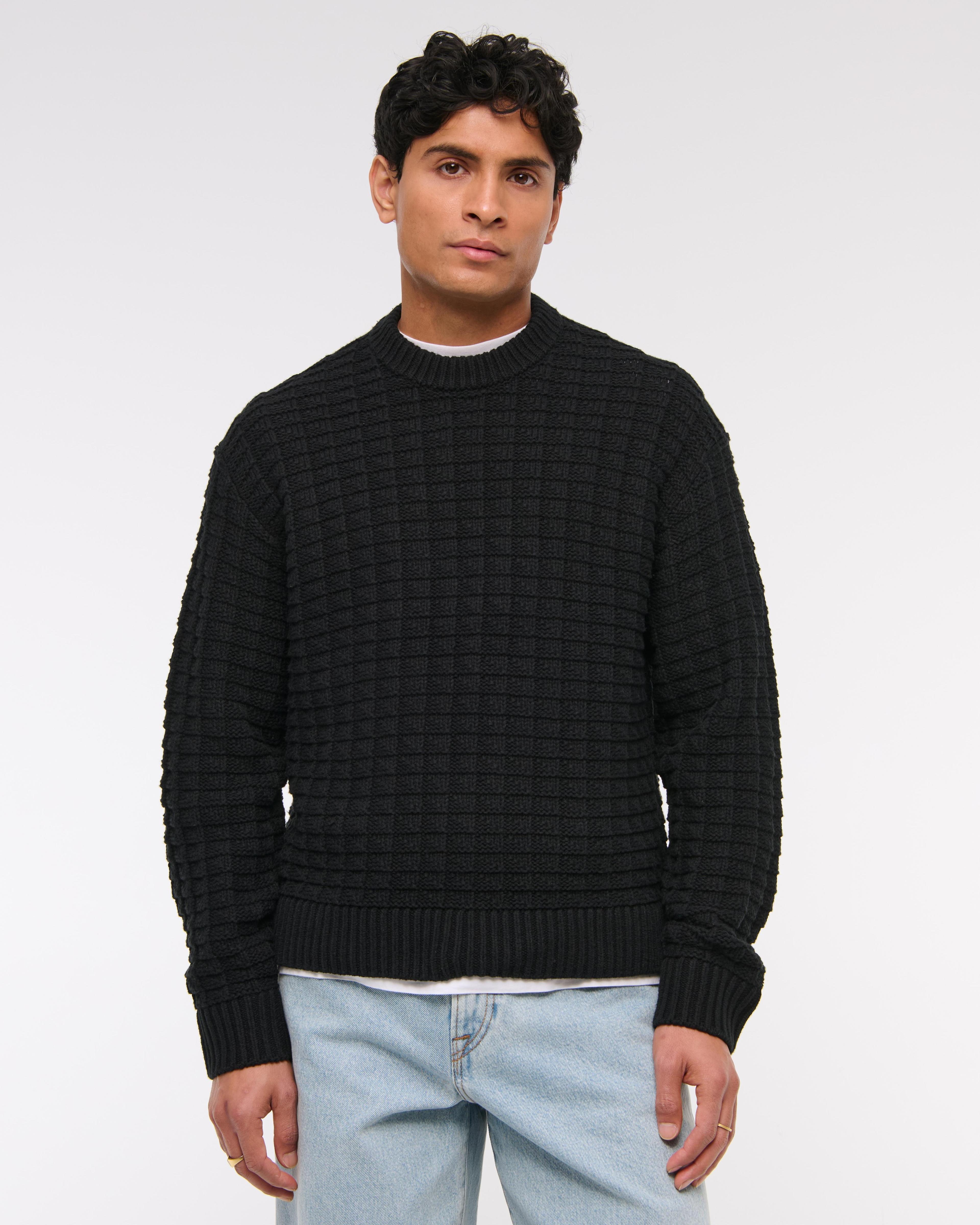 Oversized Checkered Stitch Crew Sweater Product Image