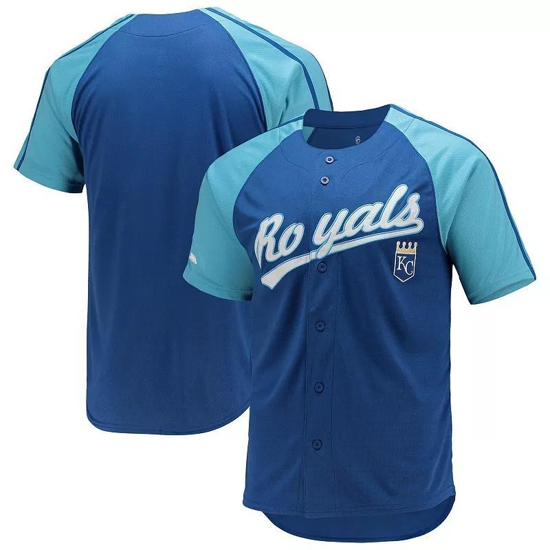 Mens Stitches Royal Kansas City Royals Button-Down Raglan Replica Jersey Product Image