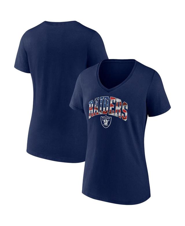 Womens Fanatics Navy Las Vegas Raiders Team Banner Wave V-Neck T-shirt Product Image