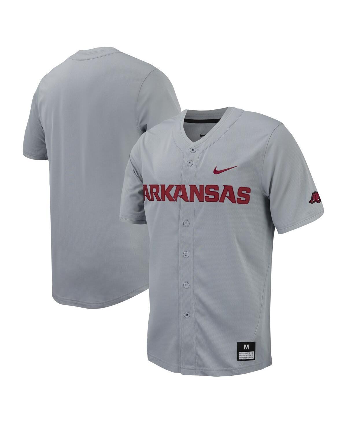 Mens Nike Gray Arkansas Razorbacks Replica Full-Button Baseball Jersey Product Image