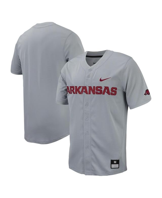 Mens Nike Gray Arkansas Razorbacks Replica Full-Button Baseball Jersey - Gray Product Image