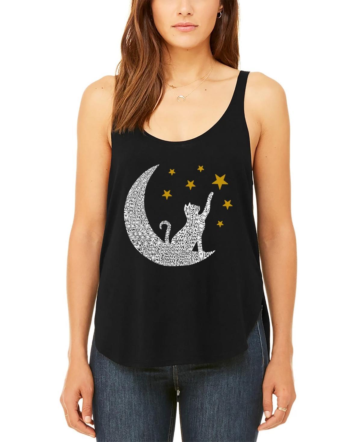 La Pop Art Womens Premium Word Art Cat Moon Flowy Tank Top Product Image