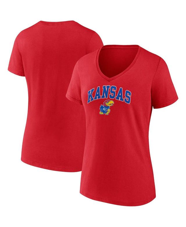 Womens Fanatics Red Kansas Jayhawks Evergreen Campus V-Neck T-shirt Product Image