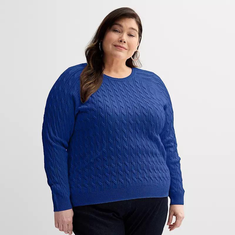 Plus Size Croft & Barrow The Extra Soft Cabled Crew Neck Sweater, Womens Product Image