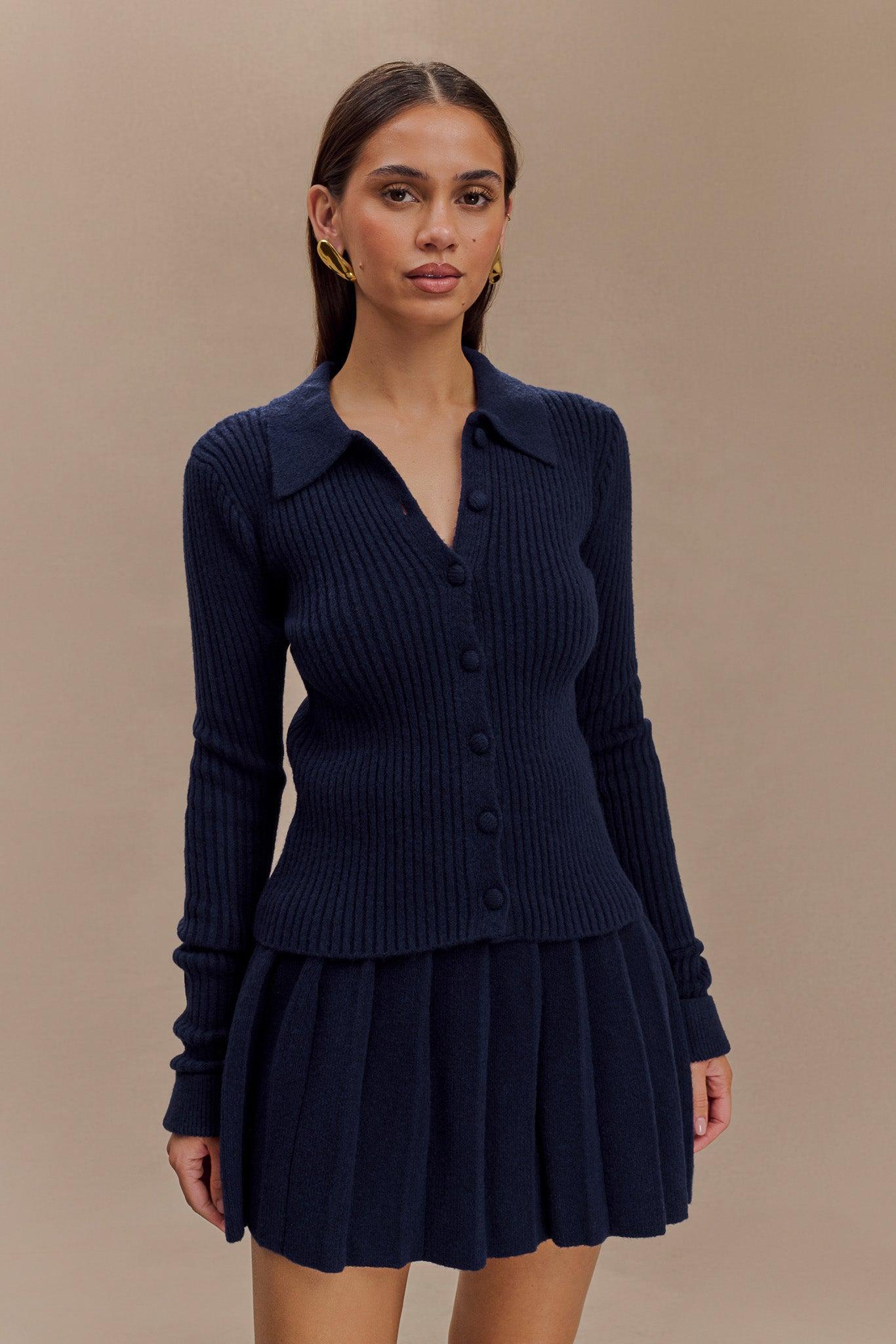 Erin Long Sleeve Button Cardigan - Navy Product Image