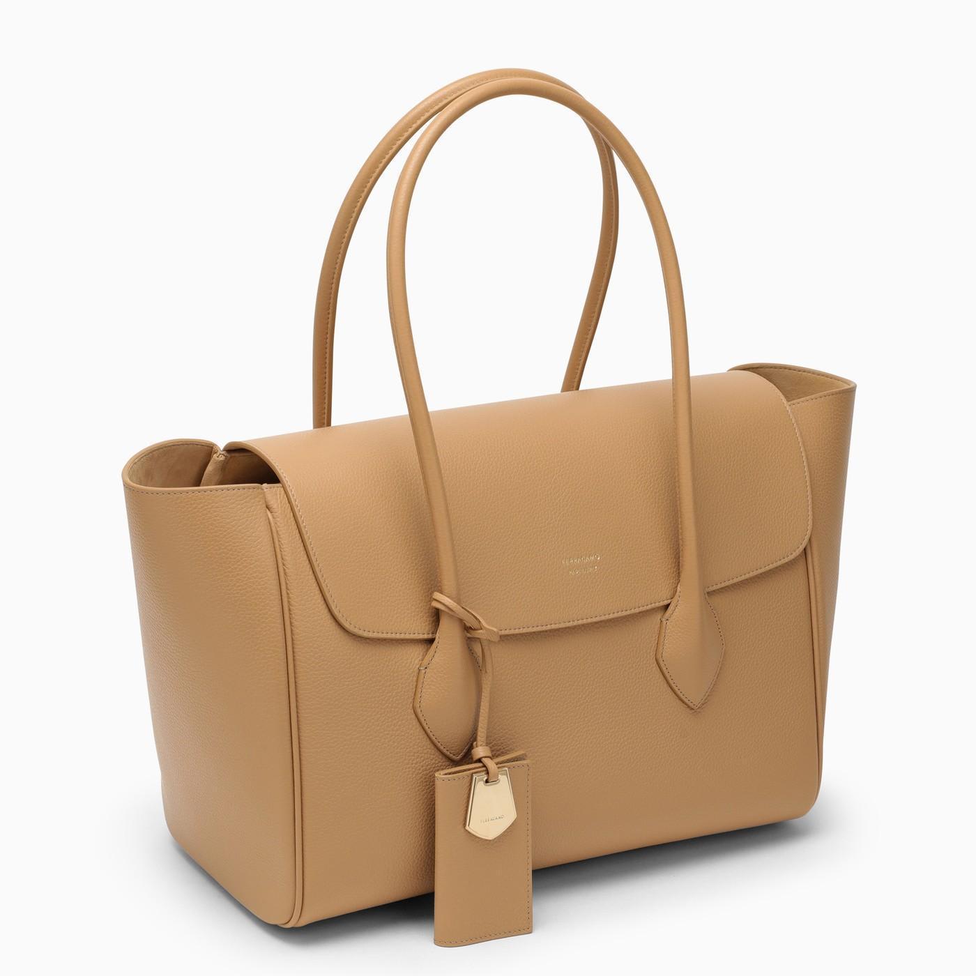 Camel-coloured Leather Tote Bag L In Beige Product Image