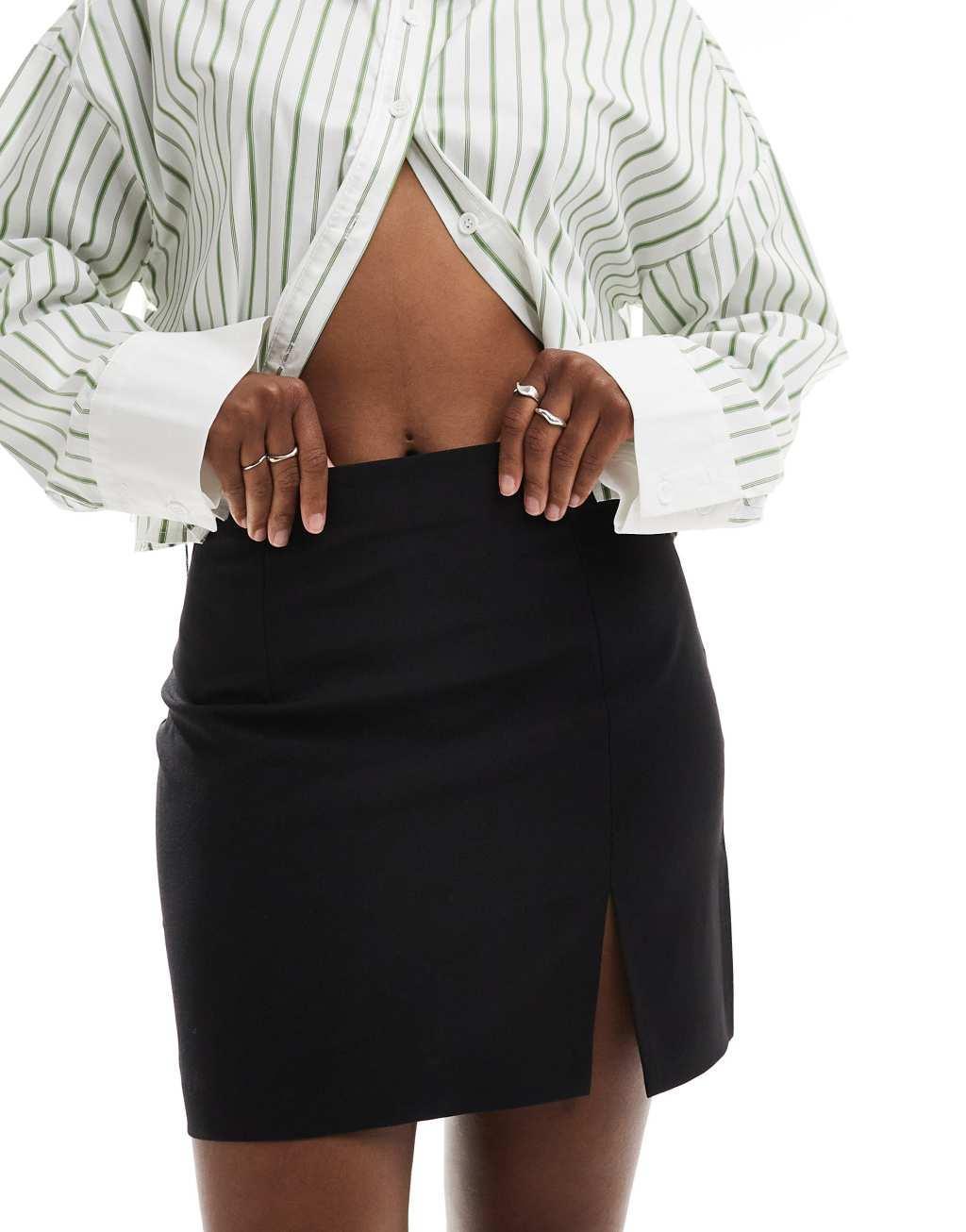 ASOS DESIGN bengaline mini skirt with split detail in black Product Image