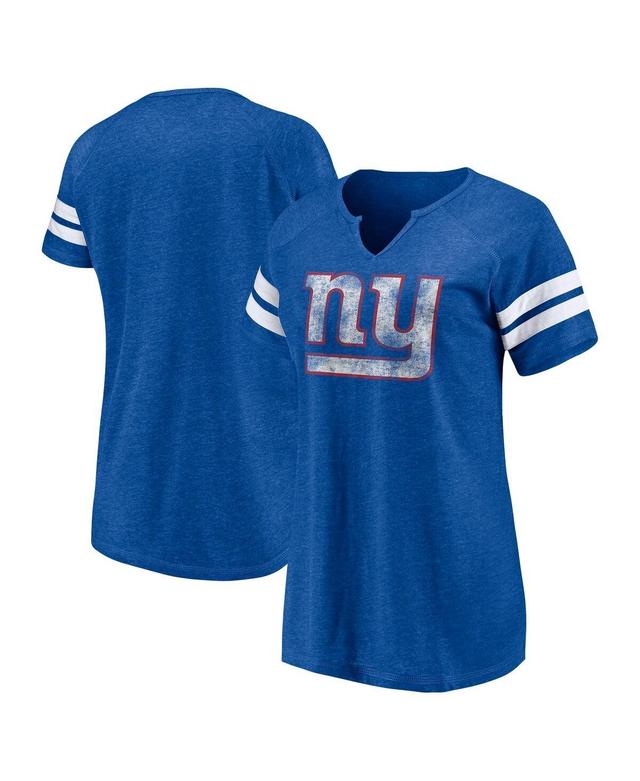 Womens Fanatics Royal Distressed New York Giants Plus Size Logo Notch Neck Raglan Sleeve T-shirt Product Image