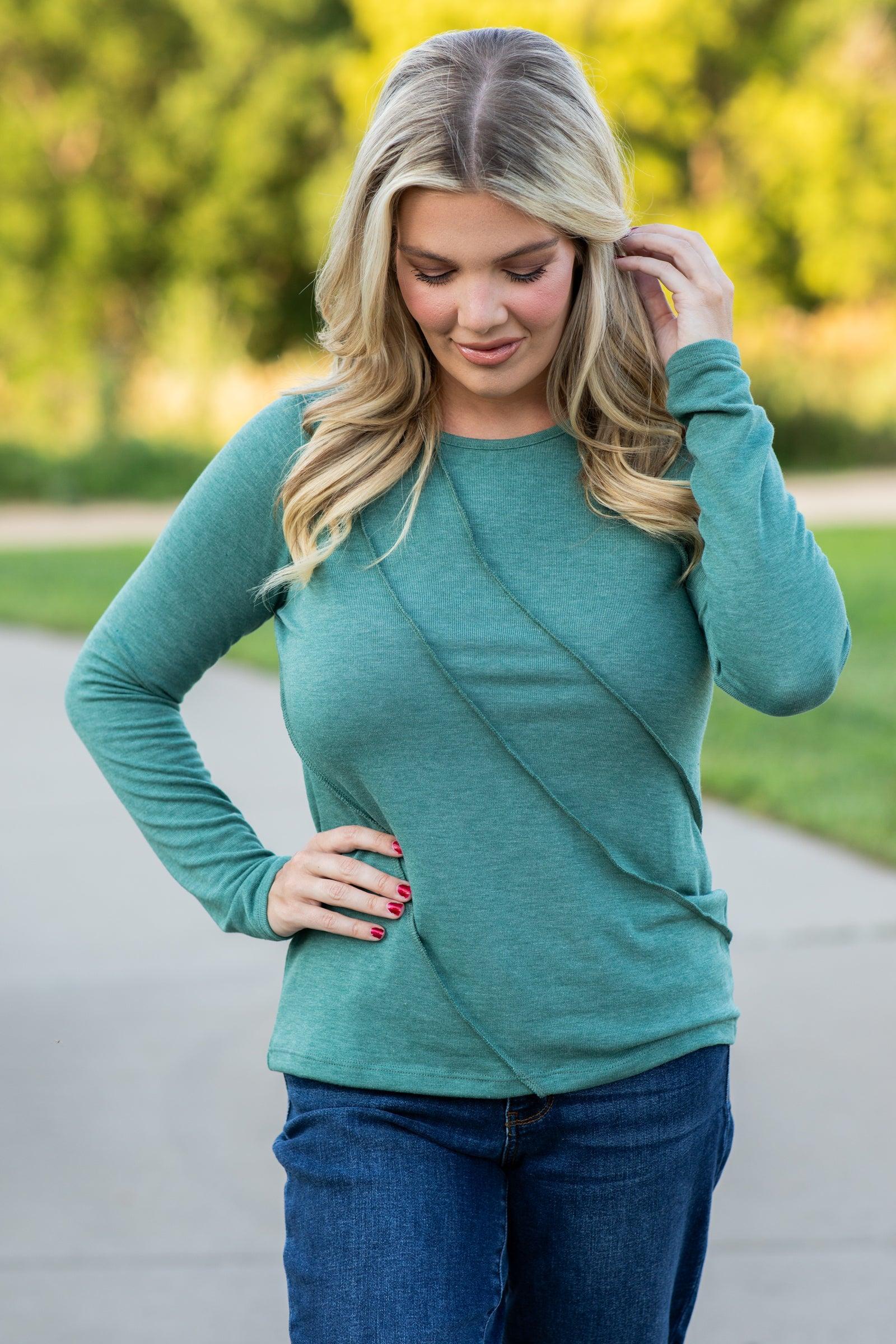 Emerald Reverse Seam Long Sleeve Knit Top Product Image