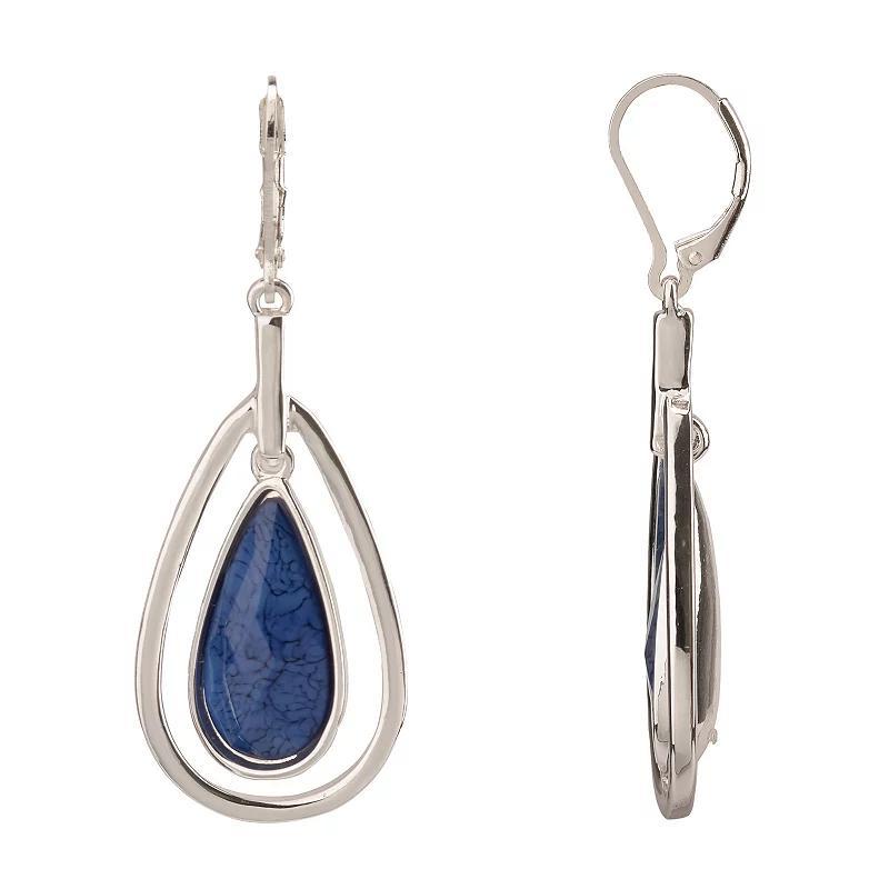 Silver Tone Teardrop Earrings with Center Faceted Stone, Womens, None Product Image