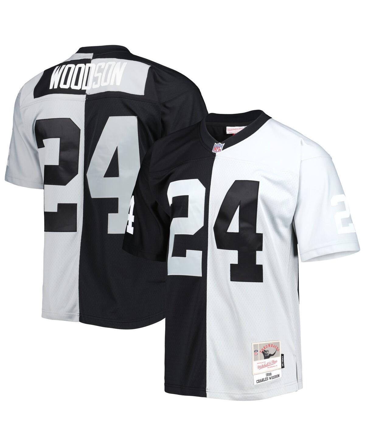 Mens Mitchell & Ness Charles Woodson Black/Silver Las Vegas Raiders 1998 Split Legacy Replica Jersey Product Image