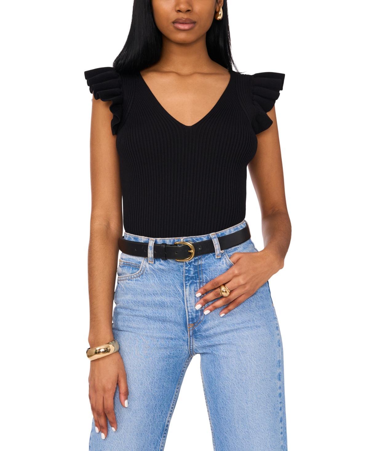 1.state Womens V-Neck Flutter Sleeve Knit Top Product Image