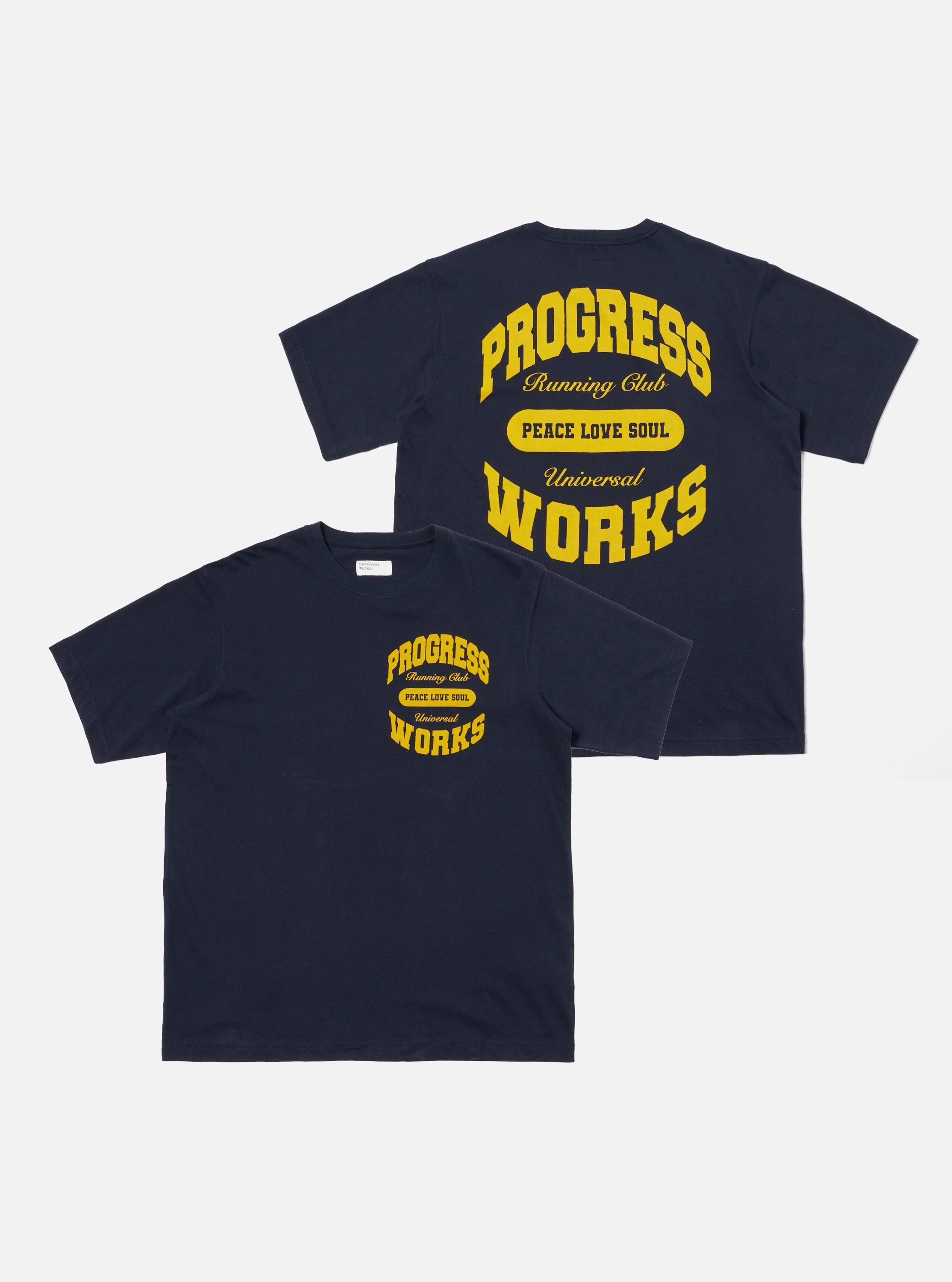 Universal Works x Progress Running Club Print Tee in Navy Single Jersey Product Image