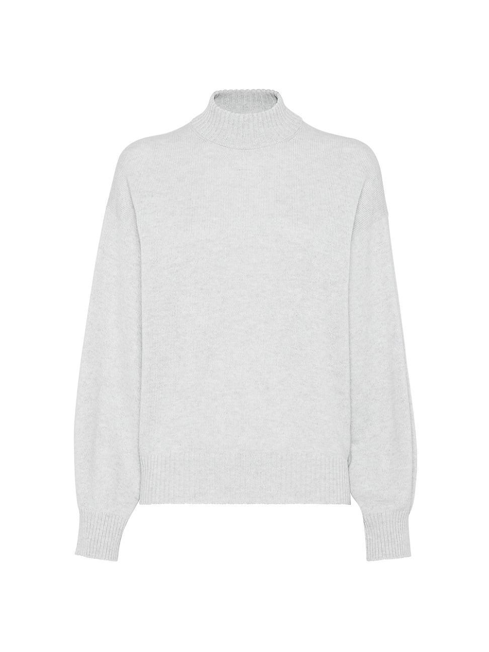 Womens Cashmere Mock Neck Sweater with Shiny Cuff Details product image