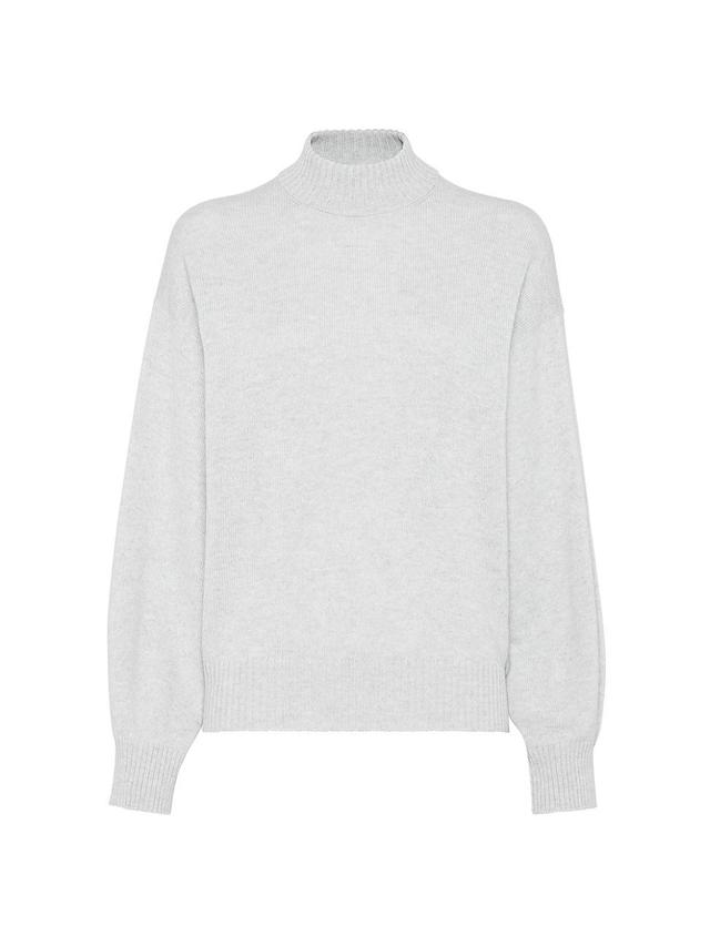 Womens Cashmere Mock Neck Sweater with Shiny Cuff Details Product Image