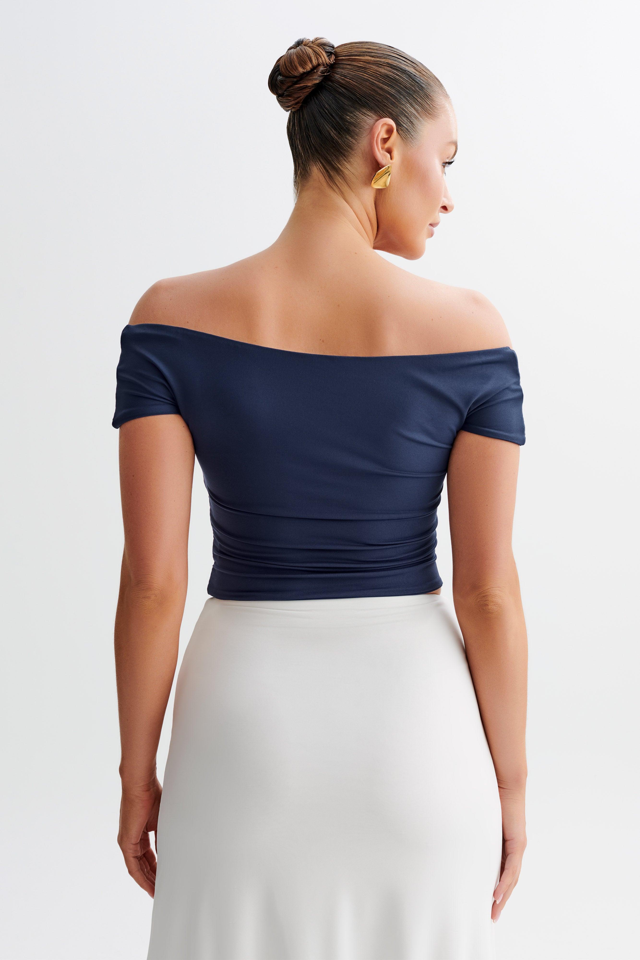 Piper Ruched Off Shoulder Top - Navy Product Image