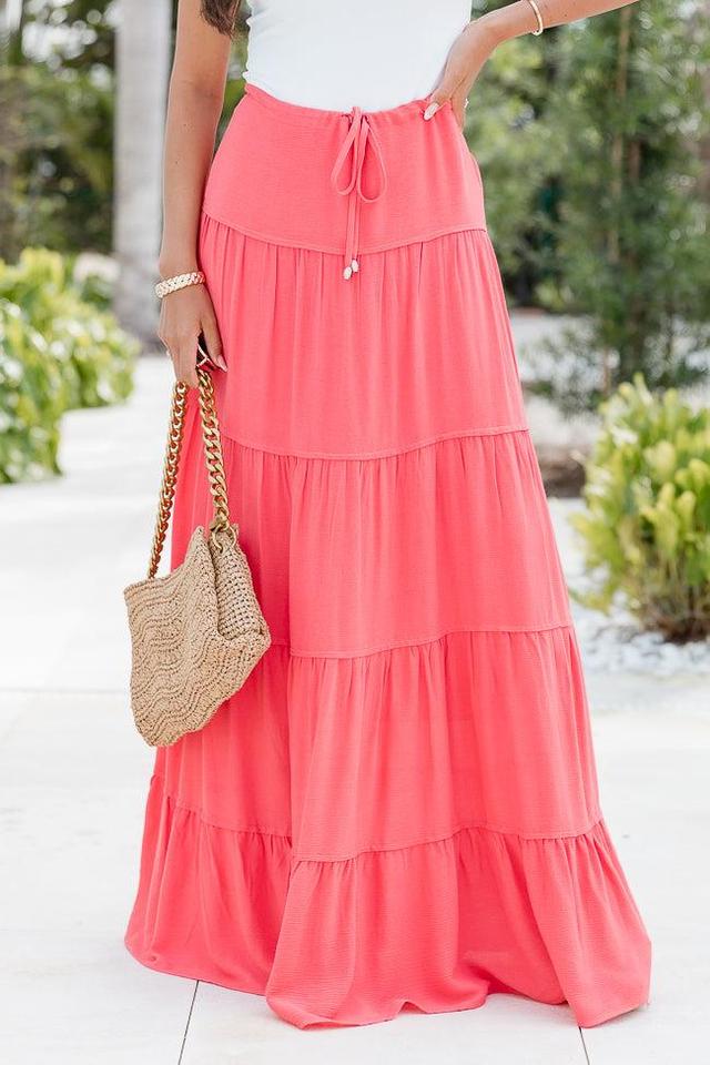 Summer Dream Coral Tiered Maxi Skirt Product Image