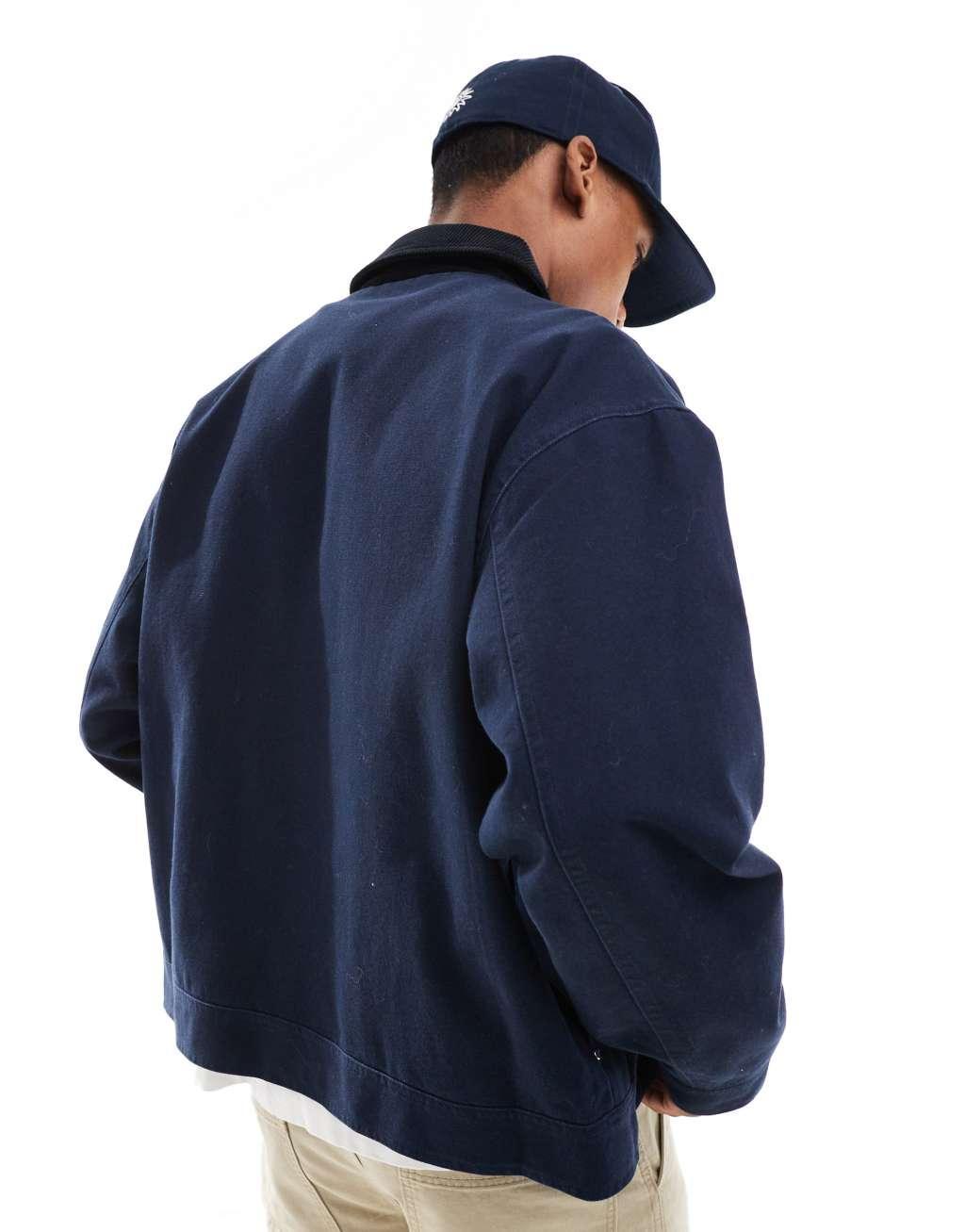 ASOS DESIGN oversized harrington jacket with cord collar in navy Product Image