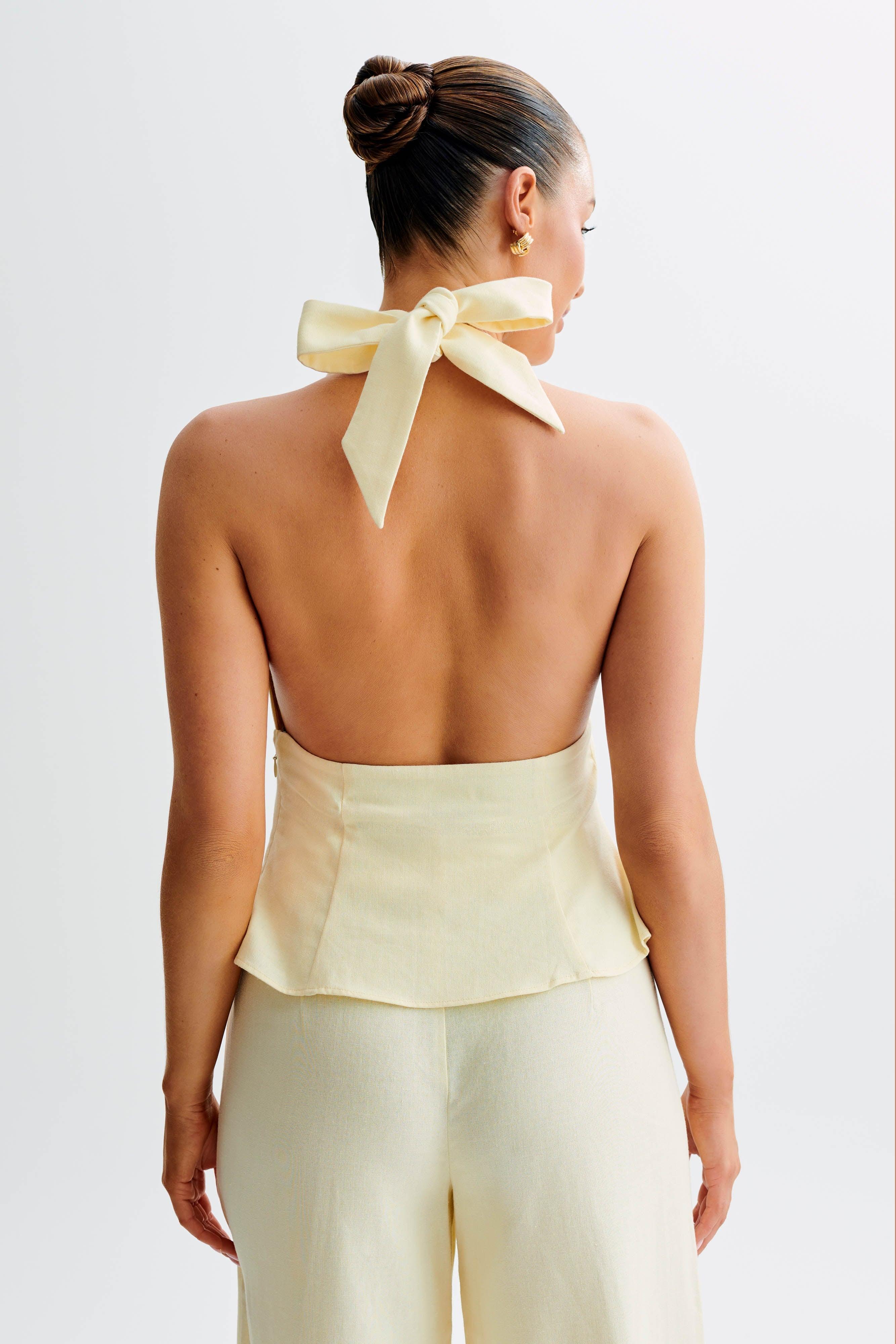 Delfina Linen Halter Top - Lemon Sherbet Product Image