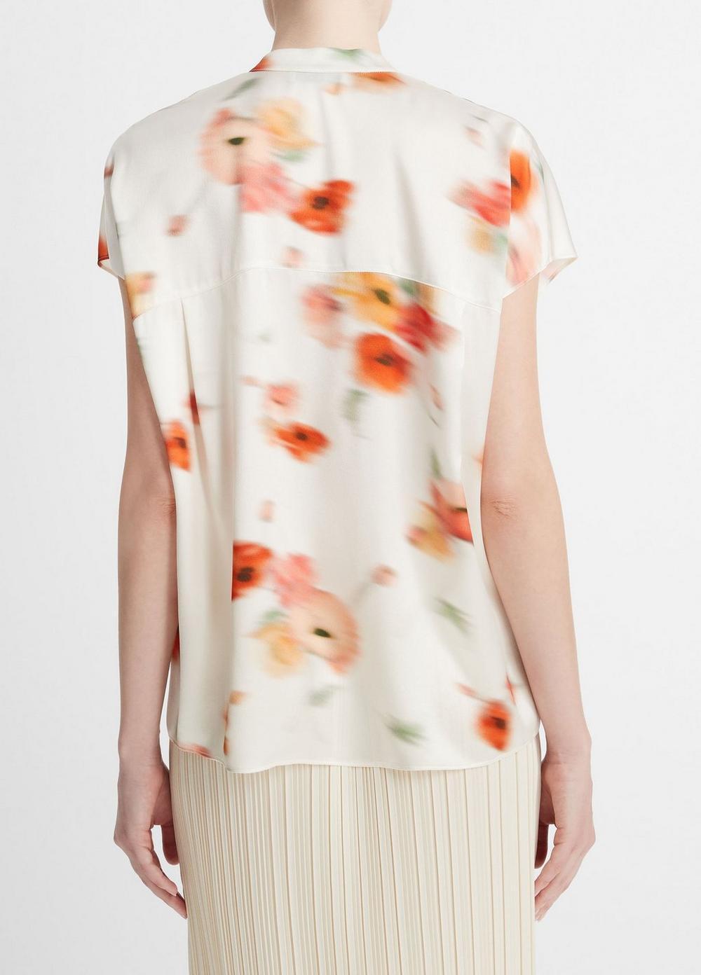 Poppy Blur Silk Band-Collar Blouse Product Image