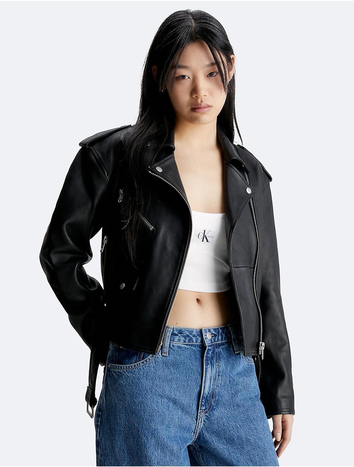 Calvin Klein Womens Leather Biker Jacket - Black - S product image