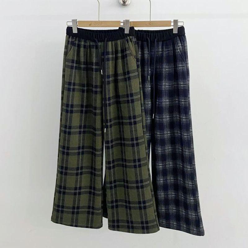 High Rise Plaid Wide Leg Pants Product Image