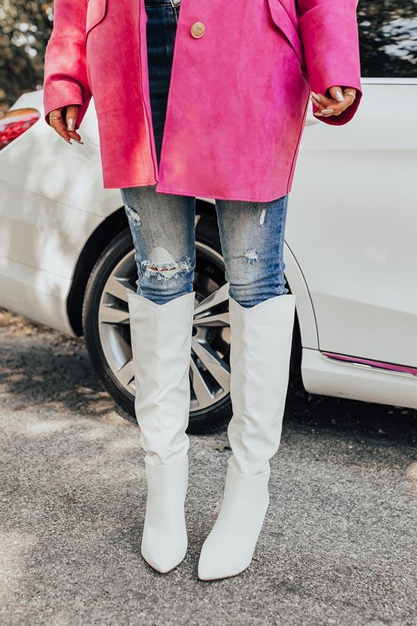 The Luella Faux Leather Knee High Boot In White Product Image