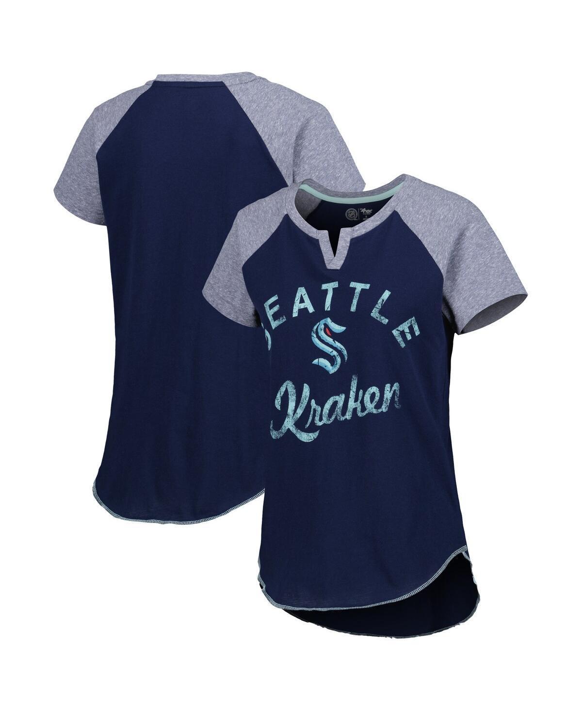 Womens Starter Deep Sea Blue Seattle Kraken Grand Slam Raglan Notch Neck T-Shirt Krk Blue Product Image