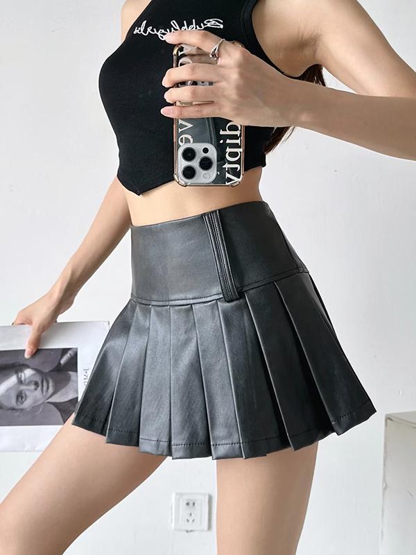 A-Line High Waisted Pleated Solid Color Skirts Bottoms Product Image