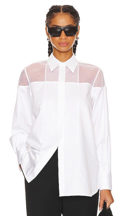 Womens Poplin Cotton Sheer Yoke Tuxedo Shirt Product Image