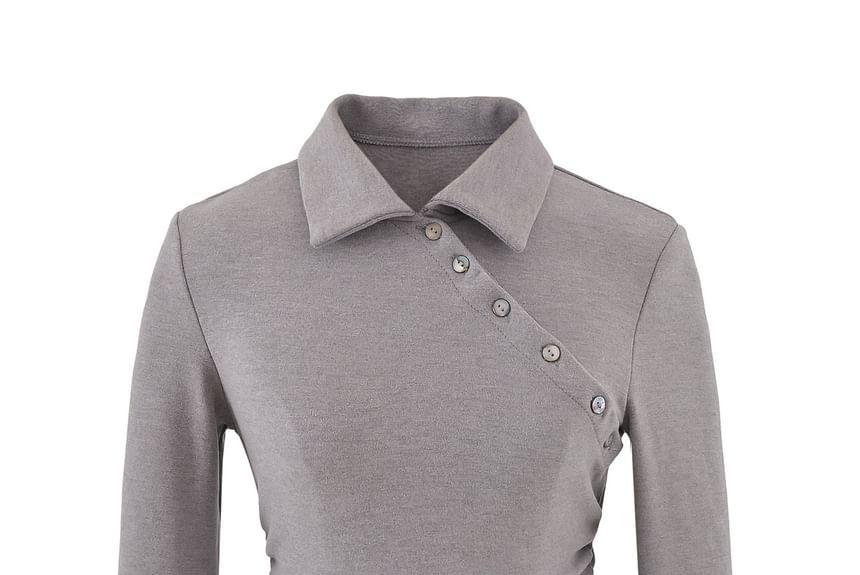 Long Sleeve Button Detail Slim-Fit Knit Top Product Image