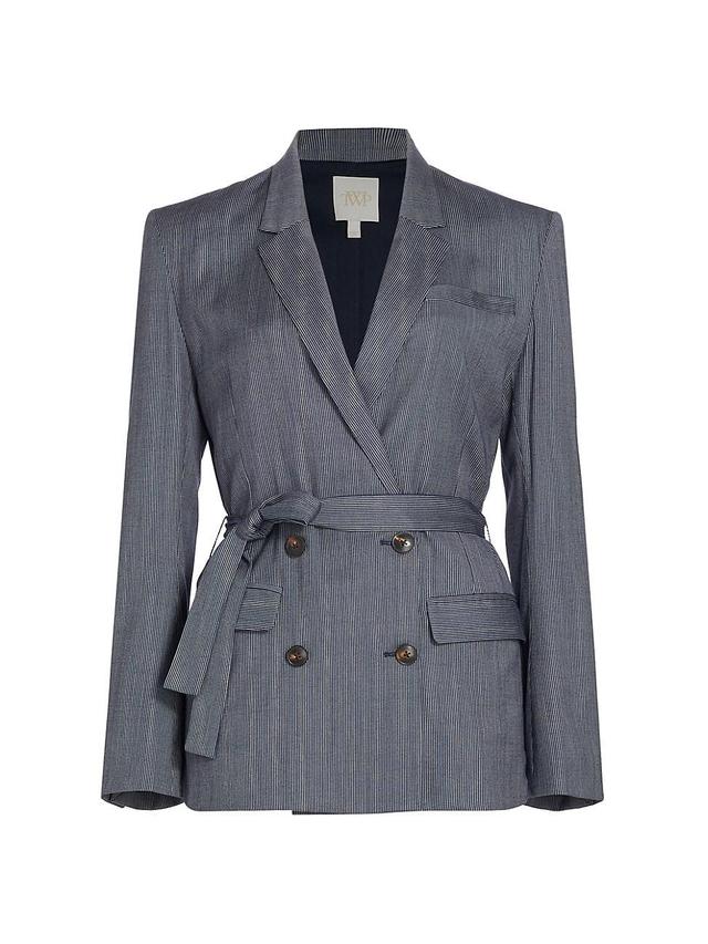 Womens Smoking Wool-Blend Tie-Waist Double-Breasted Blazer Product Image