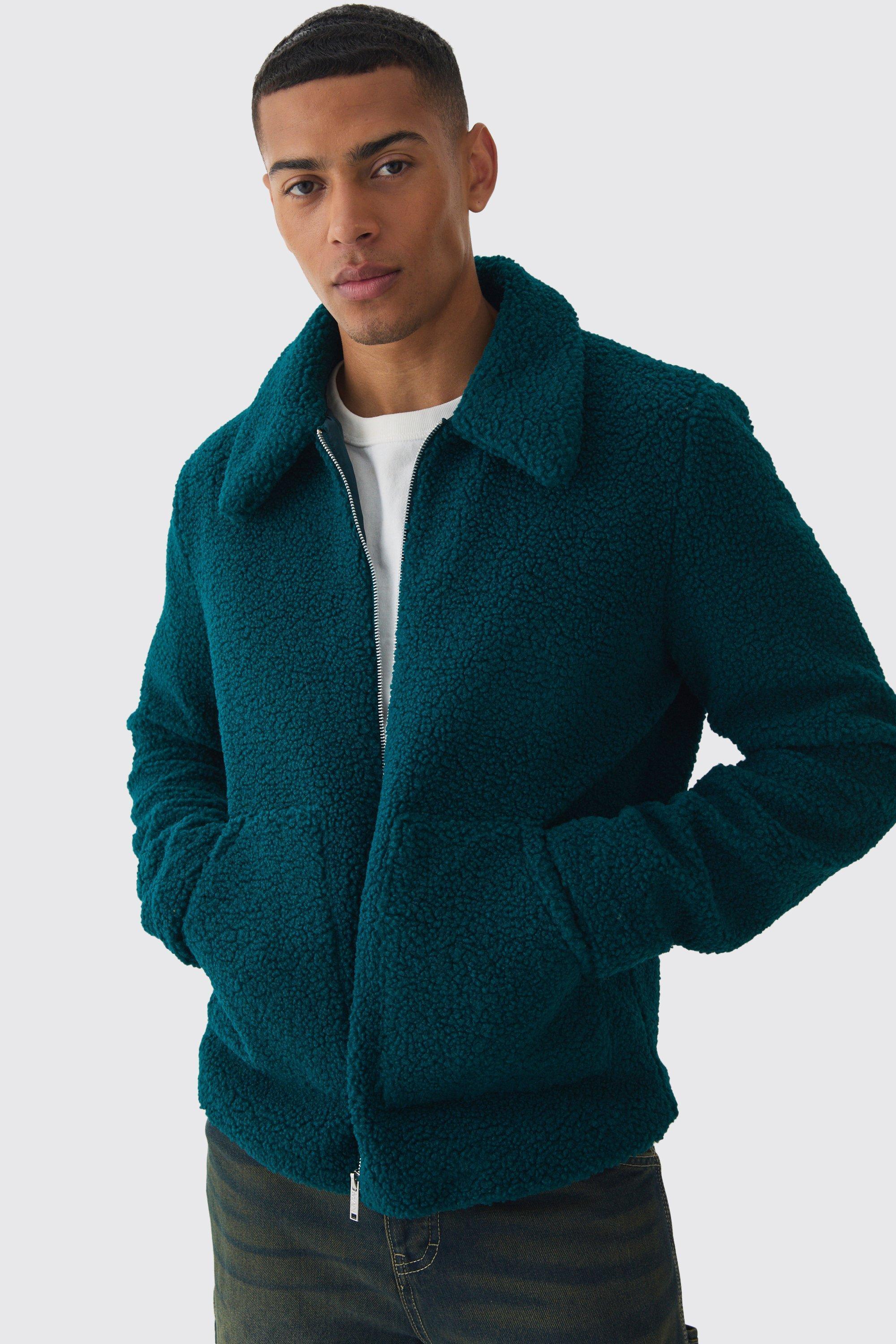 Borg Harrington Jacket In Teal | boohooMAN USA Product Image