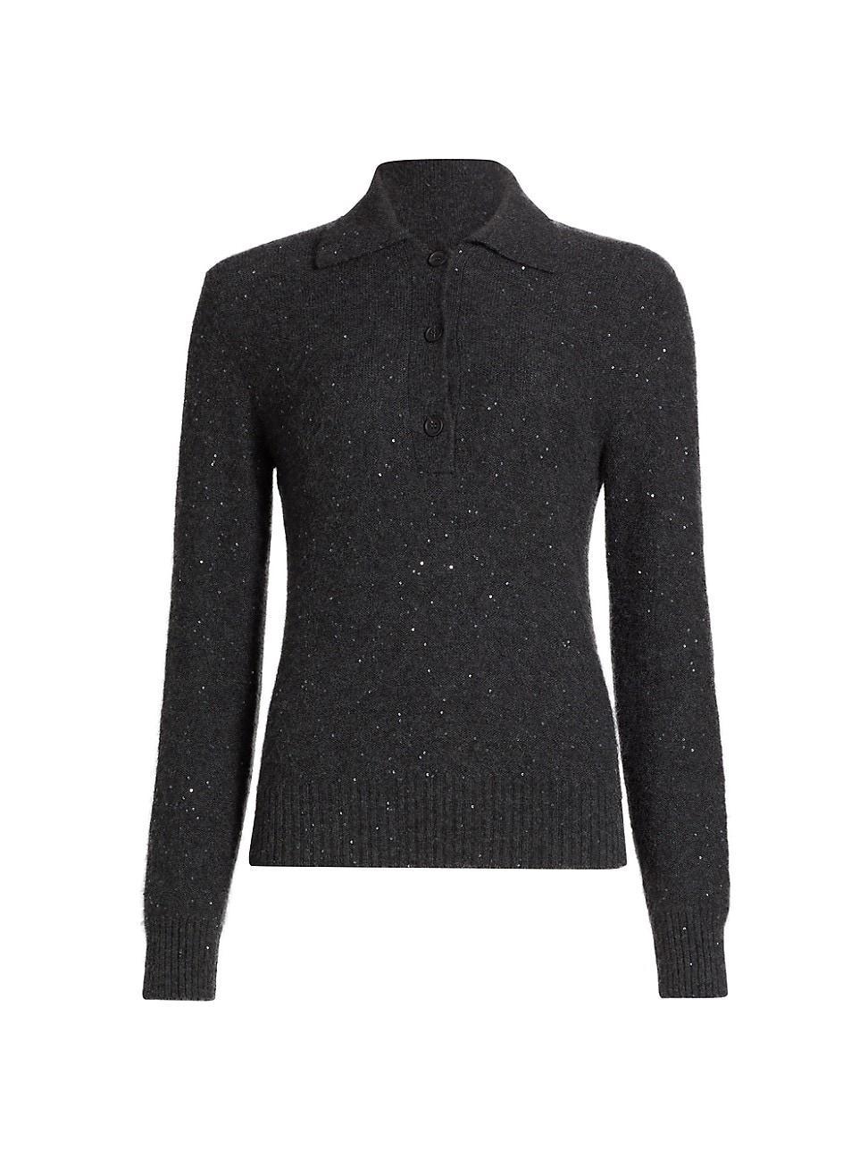 Womens Sequin-Embellished Wool-Blend Polo Sweater product image