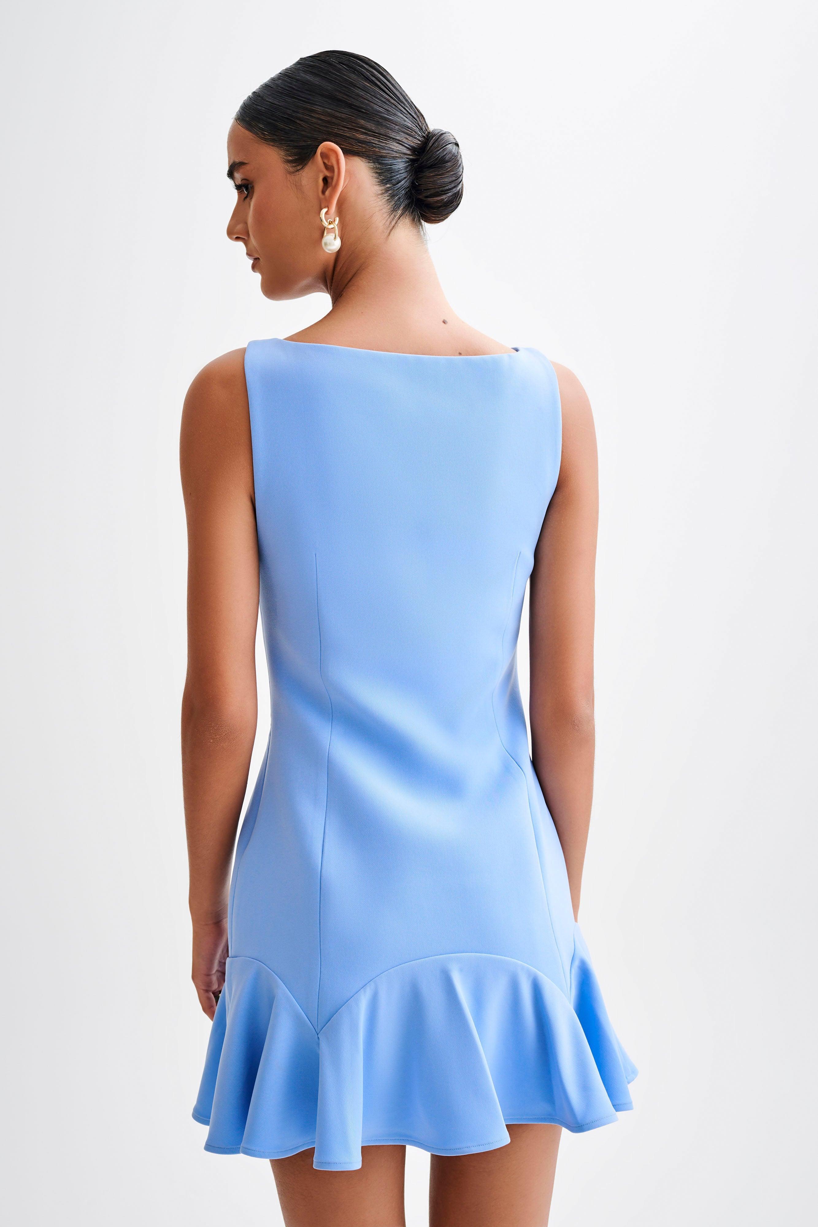 Leonora Sleeveless Suiting Mini Dress With Ruffle - Iris Blue Product Image