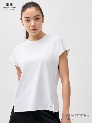 Womens Dry-Ex French-Sleeve T-Shirt with Odor Control White Small UNIQLO US Product Image