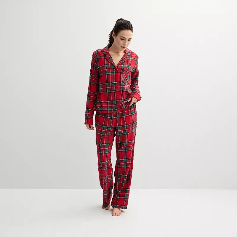 Womens Sonoma Goods For Life Flannel Notch Pajama Top & Pajama Pants Set Product Image