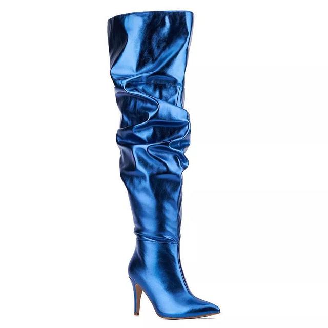 Womens Fashion to Figure Sana Scrunched Thigh-High Wide Width Boots Blue Grey Product Image