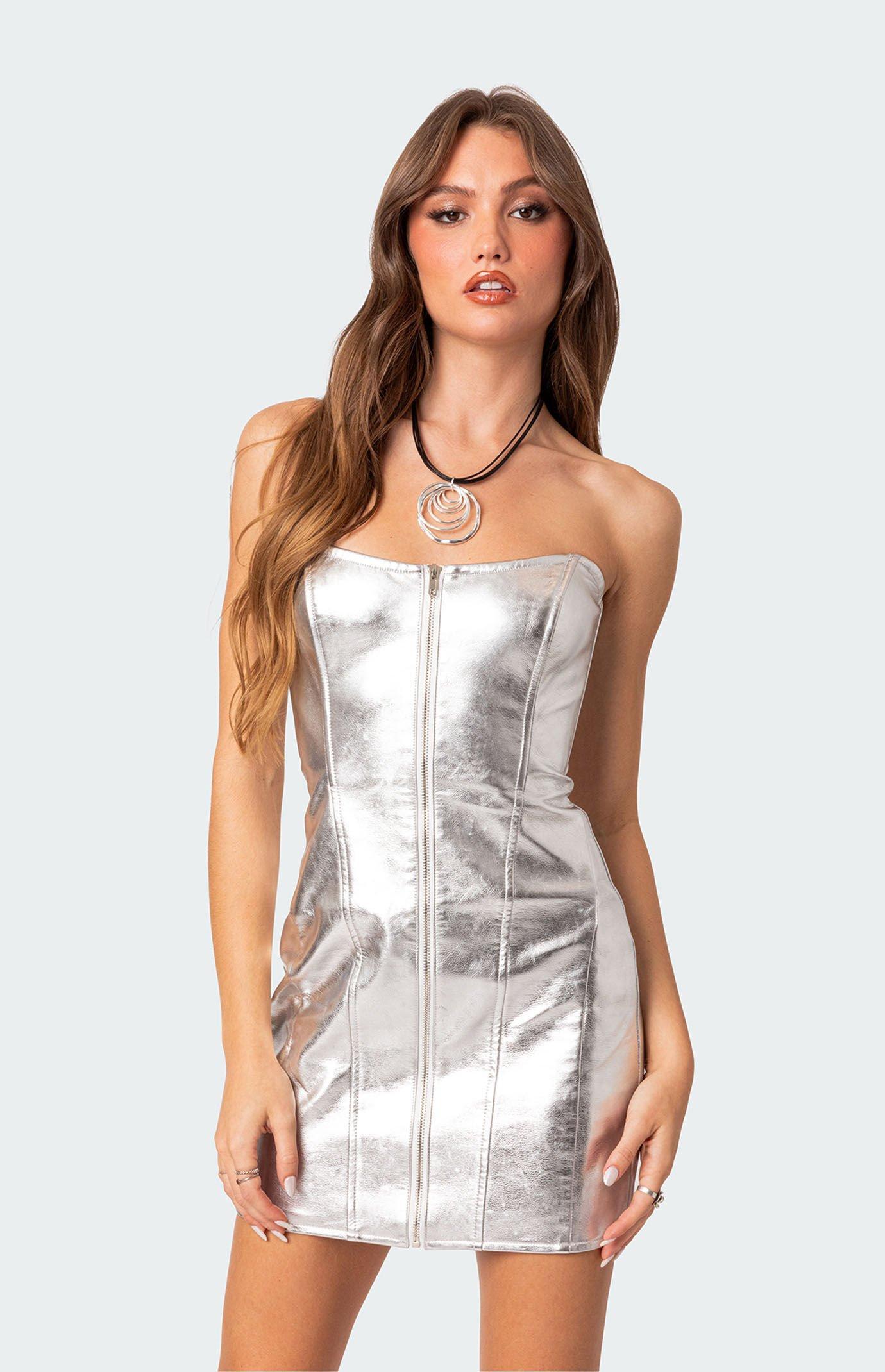 Edikted Women's Astro Zip Up Metallic Mini Dress Product Image