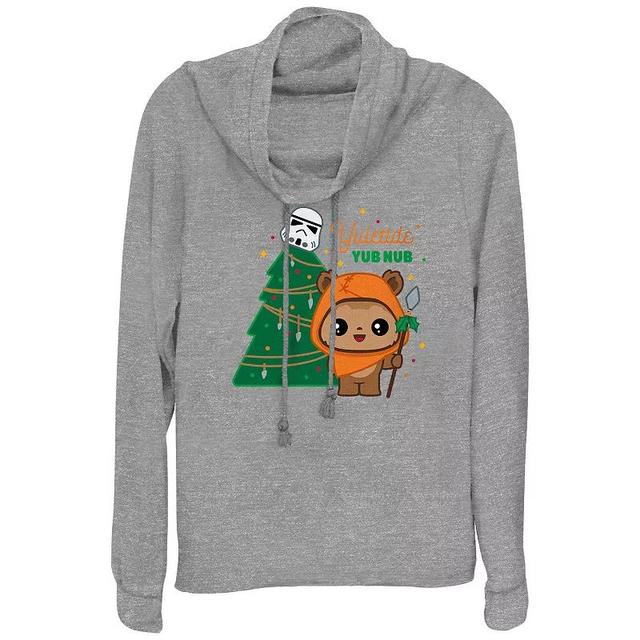 Womens Star Wars Yuletide Yub Nub Cowlneck Graphic Lightweight Long Sleeve Gray Grey Product Image