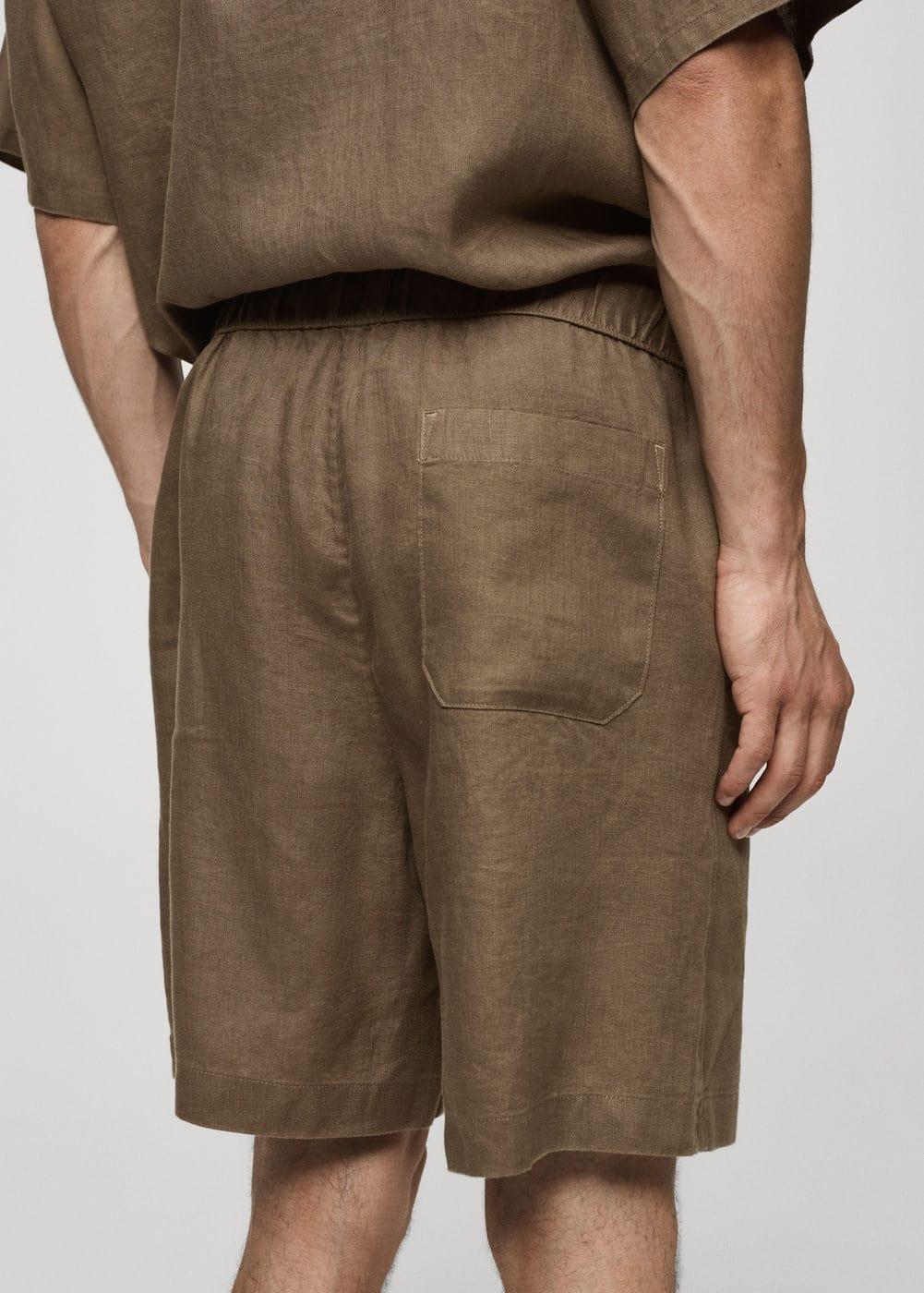 MANGO MAN - 100% linen bermuda shorts with drawstring khakiMen Product Image