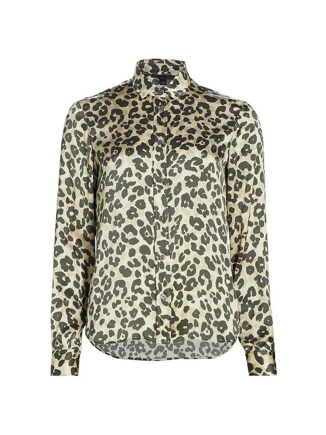 Womens Leopard-Print Silk Long-Sleeve Shirt Product Image