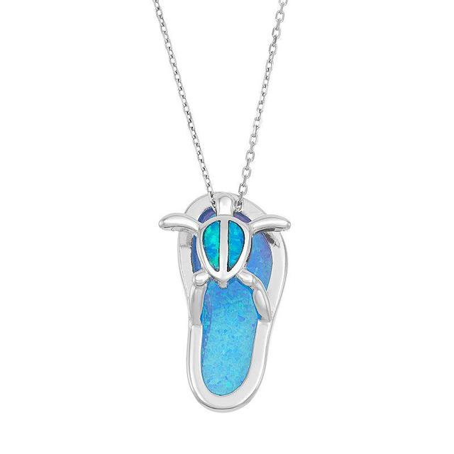 Lab-Created Blue Opal Sterling Silver Turtle & Flip-Flop Pendant Necklace, Womens Product Image