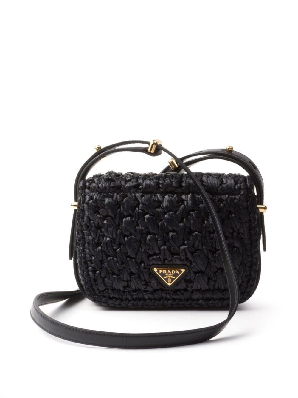 PRADA Logo-embroidered Interwoven Shoulder Bag In Black Product Image