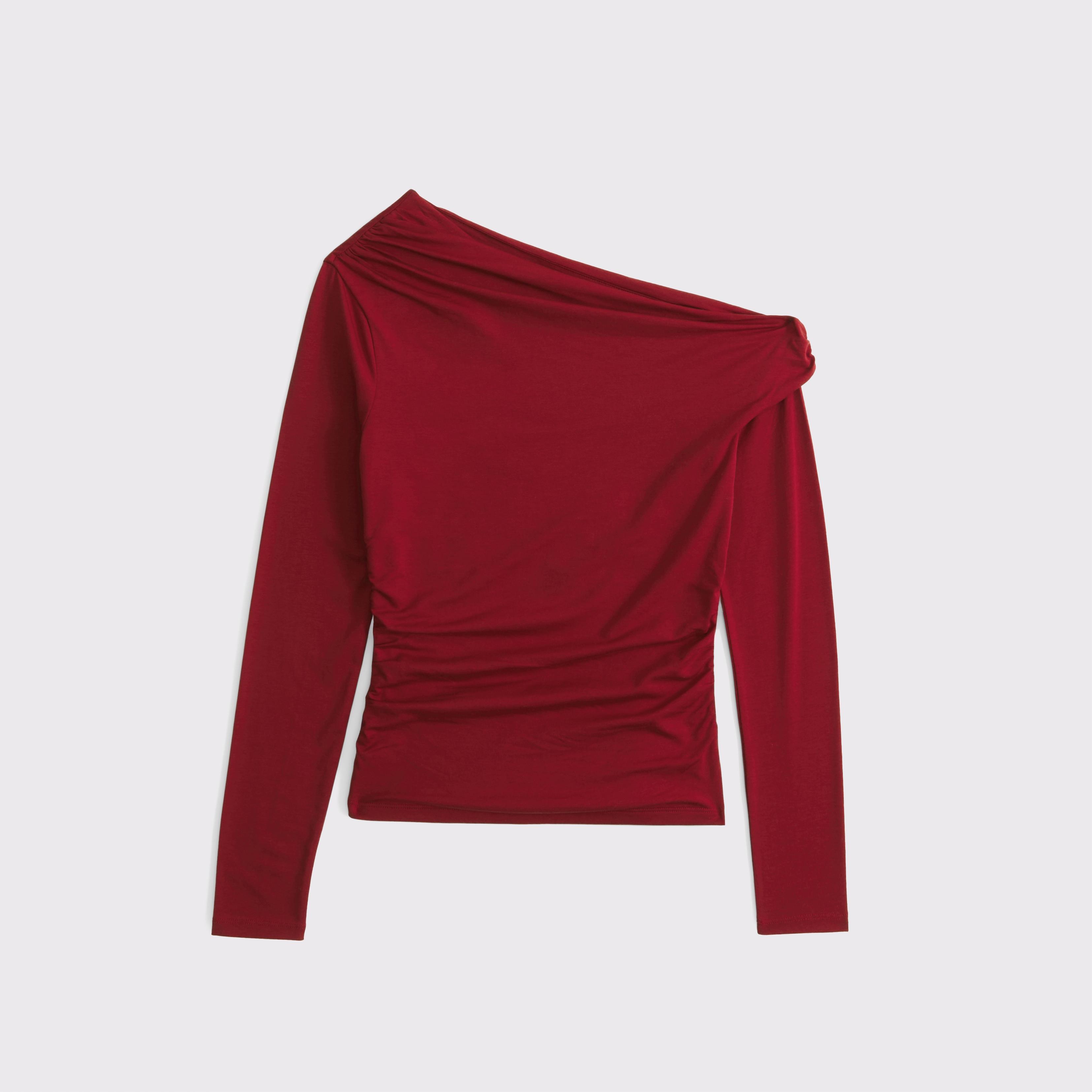 Long-Sleeve Off-The-Shoulder Draped Top Product Image