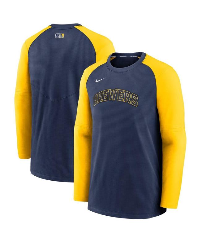 Mens Nike /Gold Milwaukee Brewers Authentic Collection Pregame Performance Raglan Pullover Sweatshirt Blue Product Image